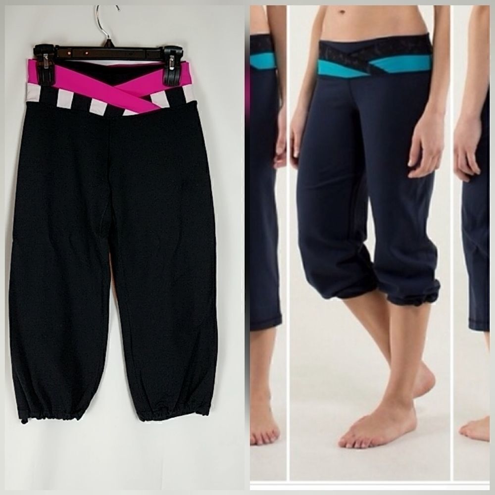 LululemonāAthleticaĀ DharanaāBlackāCropsāPinkāWhite